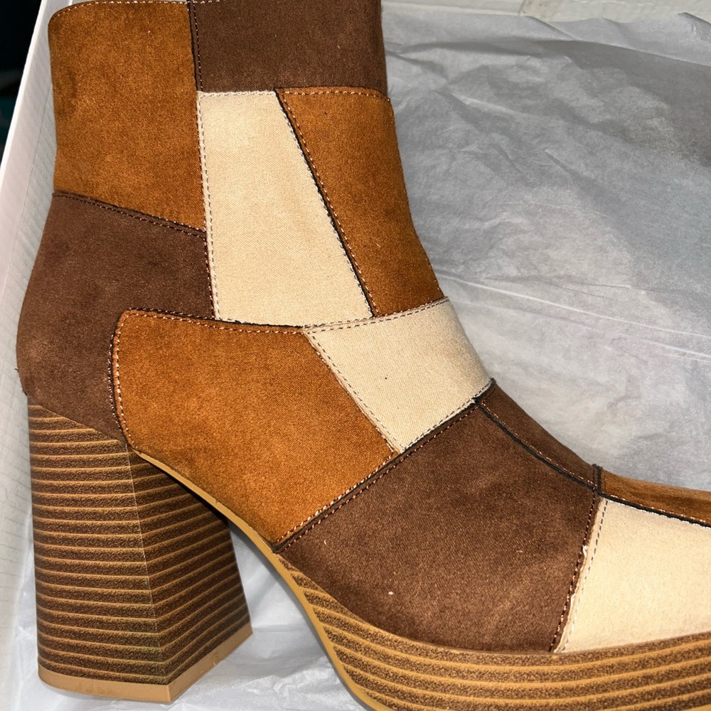 True Craft Brown and Tan Heeled Boots